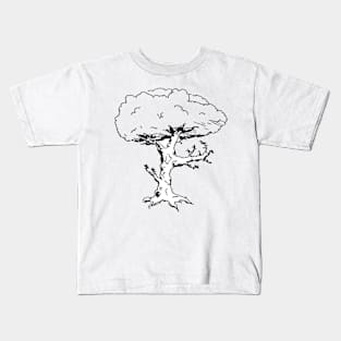 Black and White Tree Doodle Art Style Kids T-Shirt